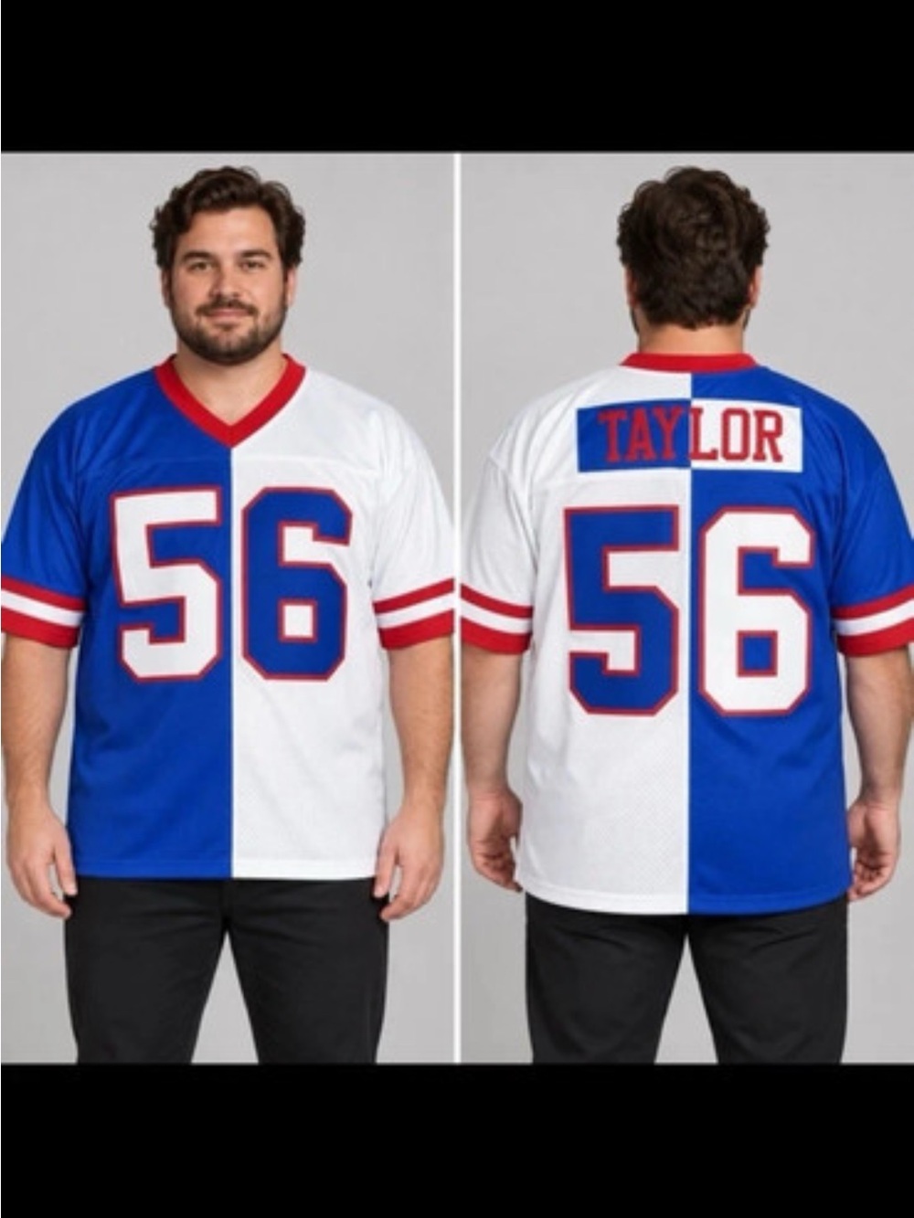Mitchell & Ness Blue, White & Red Split Football Jersey #56
